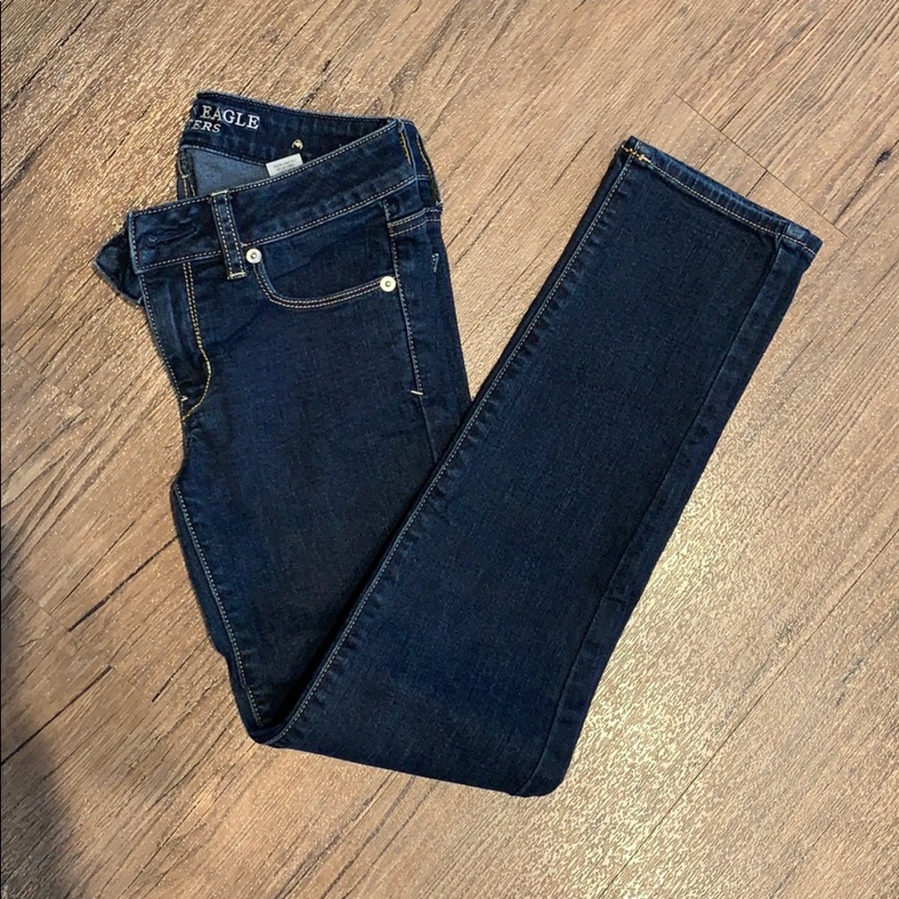 Dark Wash jeans with white detail stitching